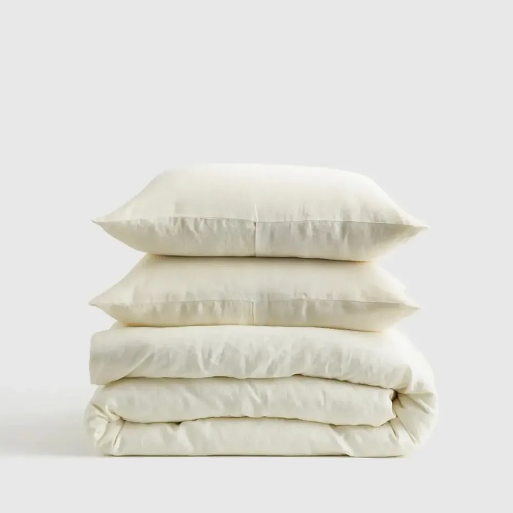 Quince European Linen Duvet Cover Set Ivory Size King/CalKing